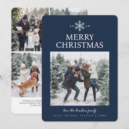 Elegant Snowflake Christmas Photo Card - Navy