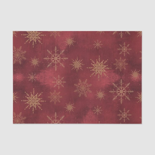 Elegant Snowflake Christmas Red Rose Gold Winter  Tissue Paper (Front)