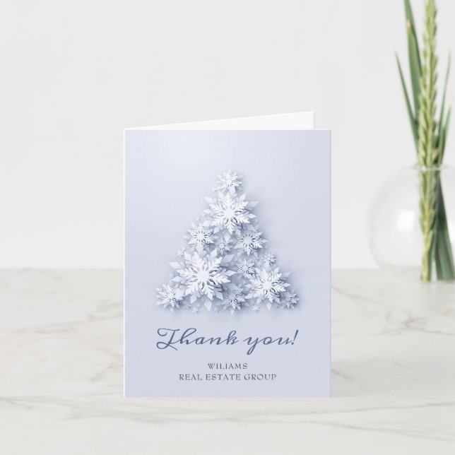 Elegant Snowflake Christmas Tree Greeting Holiday Thank You Card (Front)