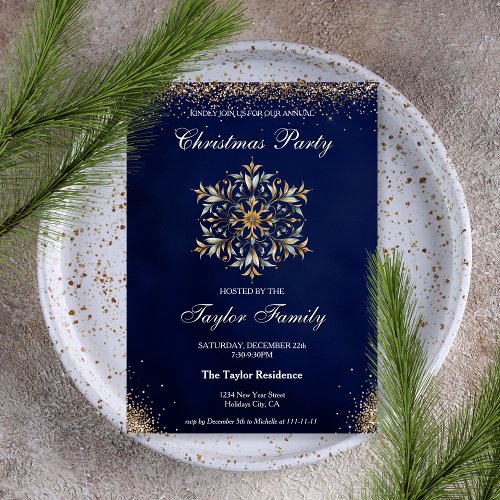 Elegant Snowflake Corporate Christmas Dinner Party Invitation