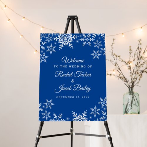 Elegant Snowflake Deep Blue Winter Wedding Welcome Foam Board