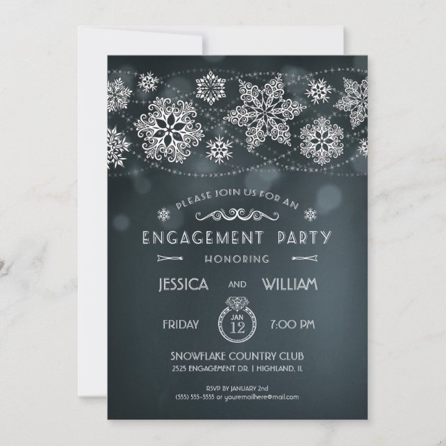 Elegant Snowflake Engagement Party Invitation II (Front)