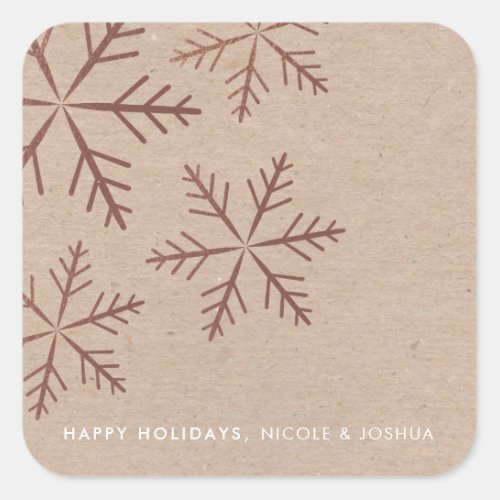 Elegant snowflake faux foil holiday gift square sticker