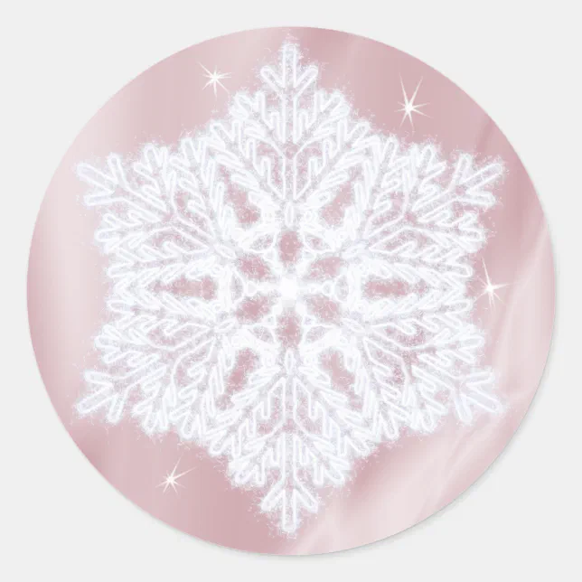 Elegant Snowflake Faux Rose Gold Winter Holidays Classic Round Sticker ...