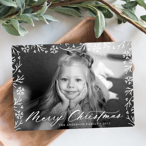 Elegant Snowflake Frame Merry Christmas Photo Holiday Card