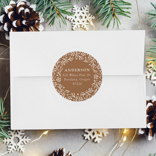 Elegant Snowflake Gingerbread Return Address Classic Round Sticker (Creator Uploaded)