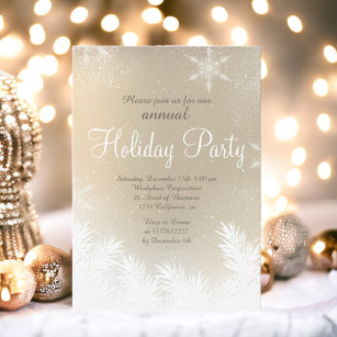 Elegant snowflake gold winter corporate holiday invitation