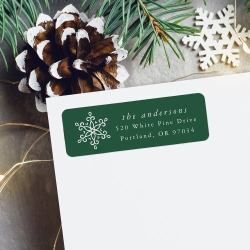 Elegant Snowflake Green Holiday Return Address Label