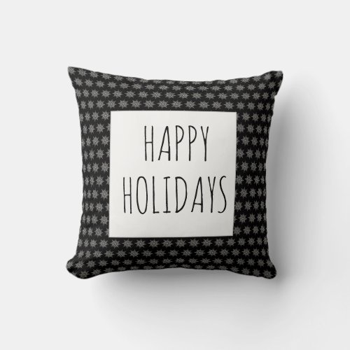 Elegant Snowflake Ice Crystal Black Throw Pillow