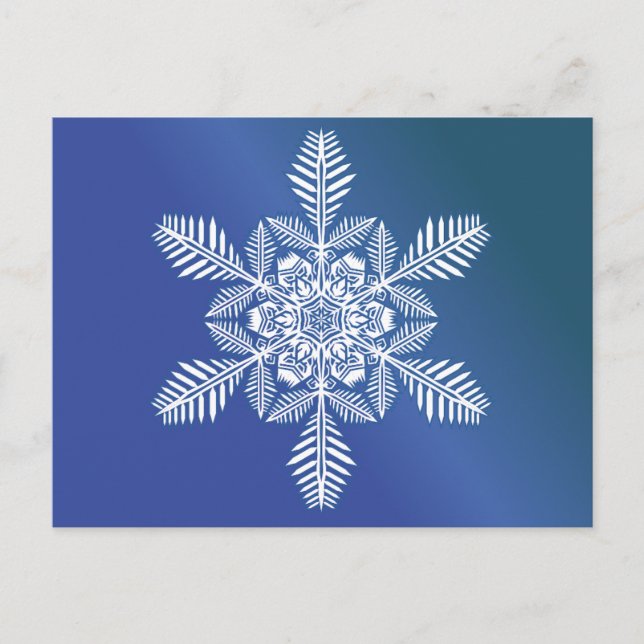 Elegant Snowflake in Deep Blue Sky Holiday Postcard (Front)