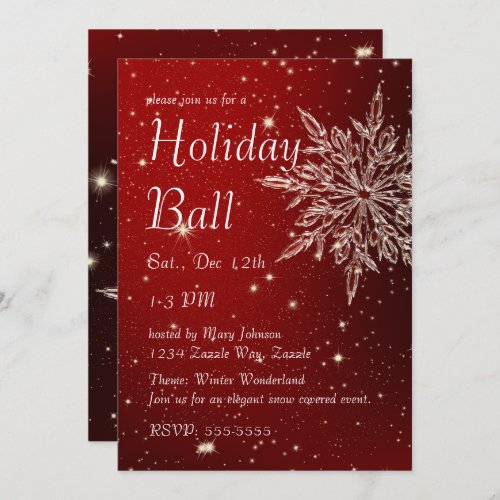 Elegant Snowflake in Red Ball Invitation