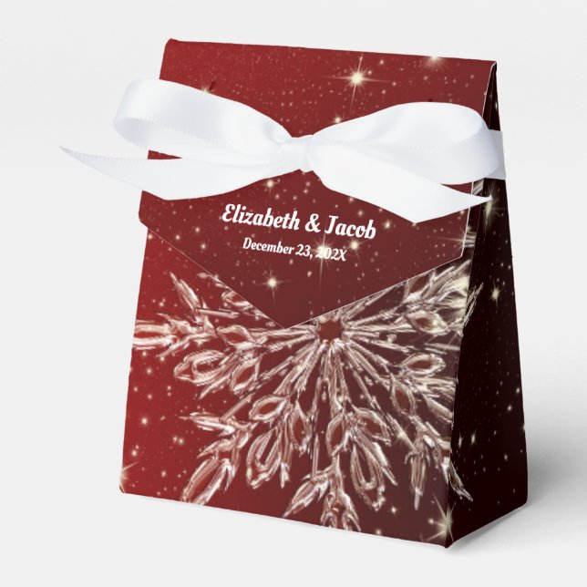 Elegant Snowflake in Red Wedding Favor Boxes (Front Side)