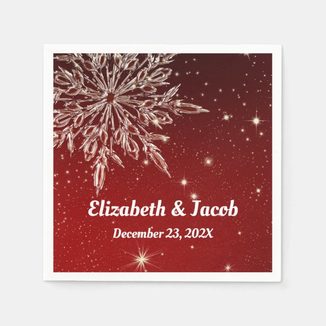 Elegant Snowflake in Red Wedding Napkins (Front)