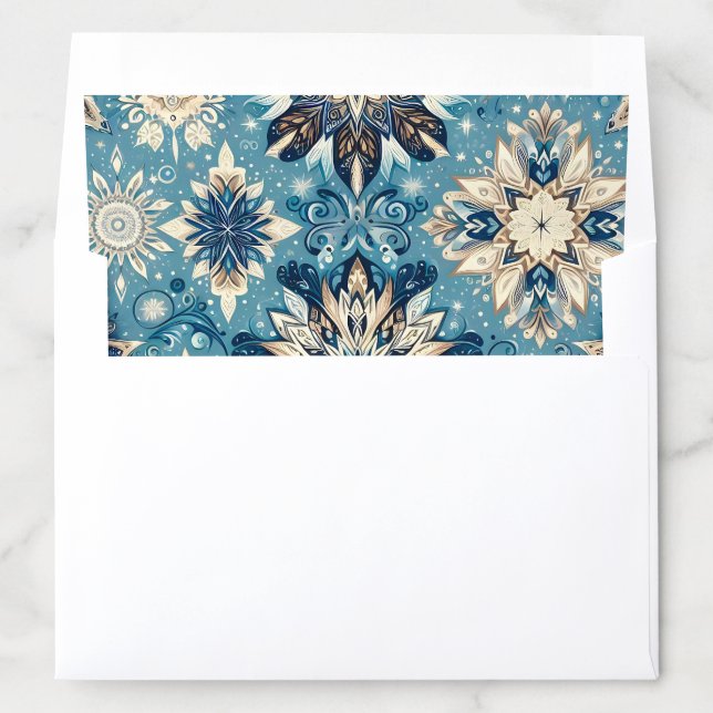 Elegant Snowflake Mandela on Deep Blue Background Envelope Liner (In Envelope)
