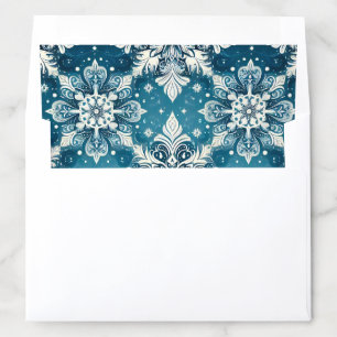 Elegant Snowflake Mandela on Deep Blue Background Envelope Liner