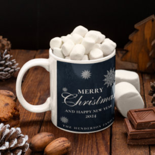 Elegant Snowflake Merry Christmas Custom Coffee Mug