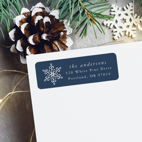 Elegant Snowflake Navy Holiday Return Address Label