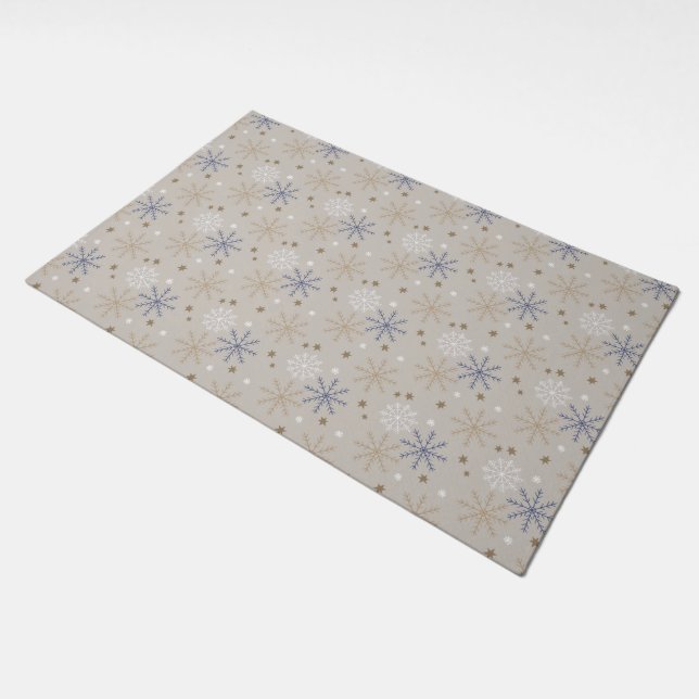 Elegant Snowflake Pattern Beige Doormat (Angled)
