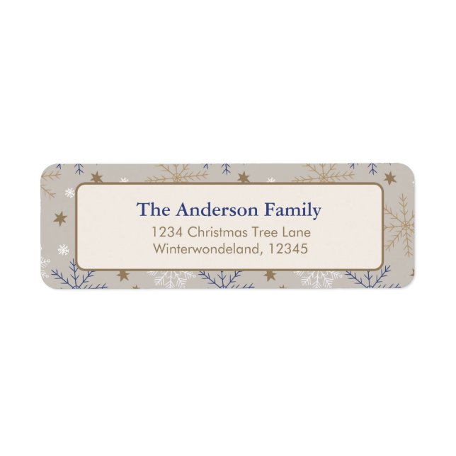 Elegant Snowflake Pattern Beige Label (Front)