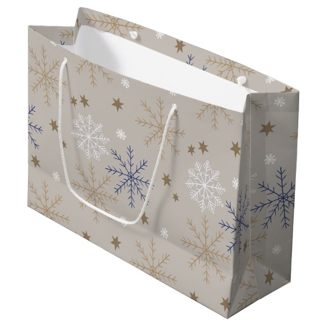 Elegant Snowflake Pattern Beige  Large Gift Bag (Front Angled)