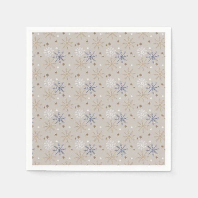 Elegant Snowflake Pattern Beige  Napkins (Front)