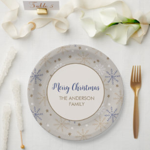 Elegant Snowflake Pattern Beige Paper Plates