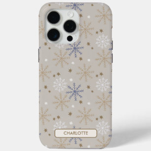 Elegant Snowflake Pattern Beige Pesonalized iPhone 15 Pro Max Case