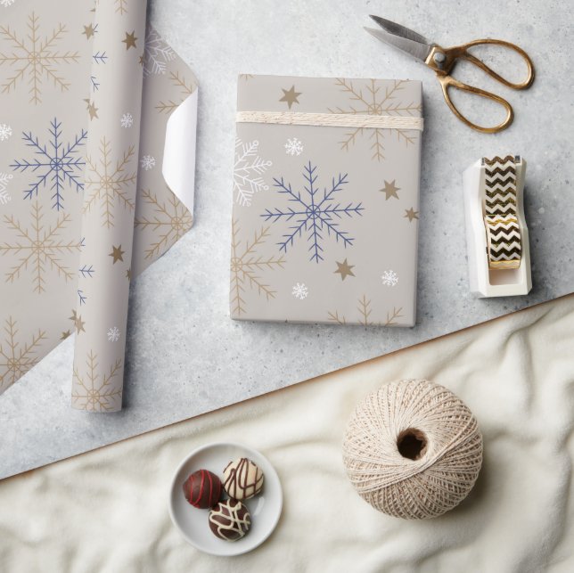 Elegant Snowflake Pattern Beige  Wrapping Paper (Crafts)