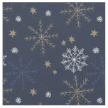 Elegant Snowflake Pattern Dark Blue Fabric