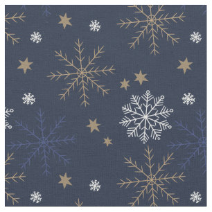 Elegant Snowflake Pattern Dark Blue Fabric