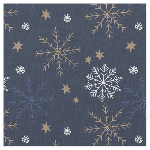Elegant Snowflake Pattern Dark Blue Fabric