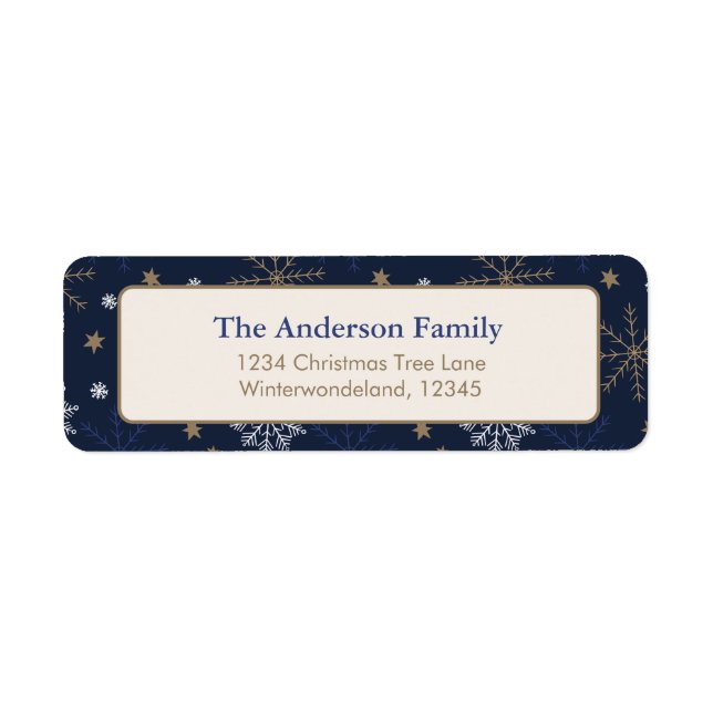 Elegant Snowflake Pattern  Dark Blue Label (Front)