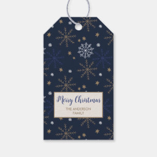 Elegant Snowflake Pattern  Dark Blue Label
