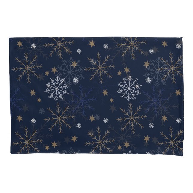 Elegant Snowflake Pattern Dark Blue Pillow Case (Front)