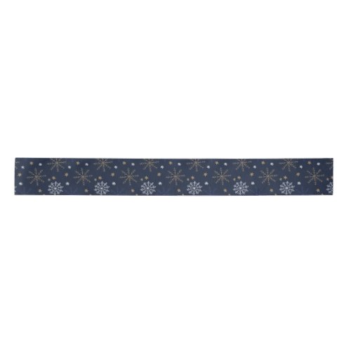 Elegant Snowflake Pattern Dark Blue Satin Ribbon