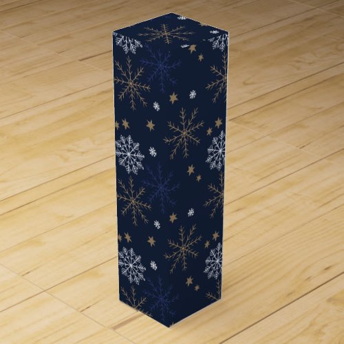 Elegant Snowflake Pattern Dark Blue Wine Box