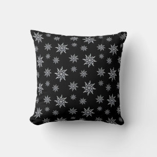 Elegant Snowflake Pattern on Black Throw Pillow