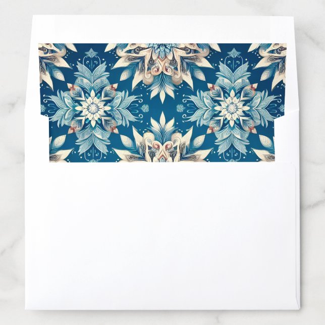 Elegant Snowflake Pattern on Deep Blue Background Envelope Liner (In Envelope)