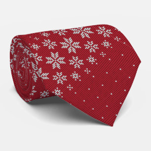 Elegant Snowflake Pattern Red Christmas Holiday Neck Tie
