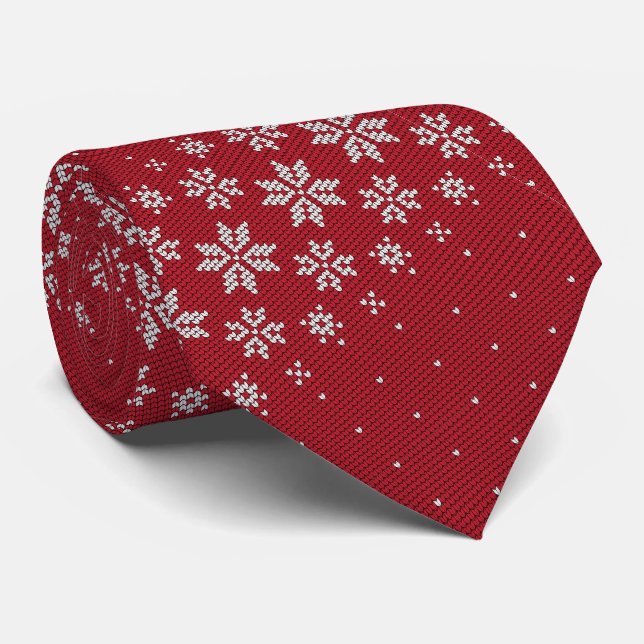 Elegant Snowflake Pattern Red Christmas Holiday Neck Tie (Rolled)