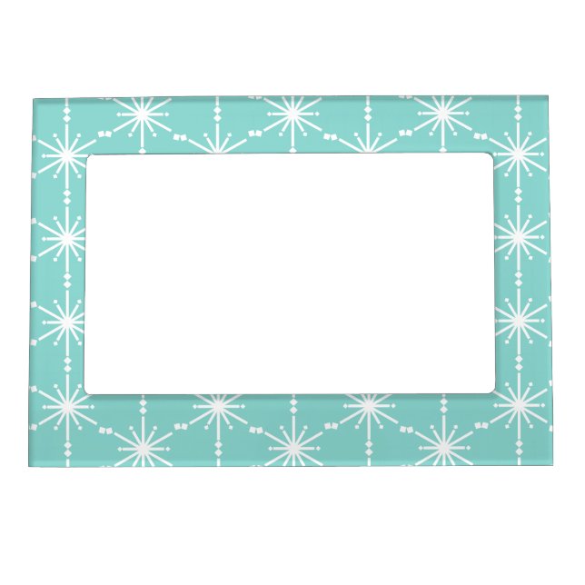 Elegant Snowflake Patterned Aqua Blue Christmas Magnetic Frame (Front)