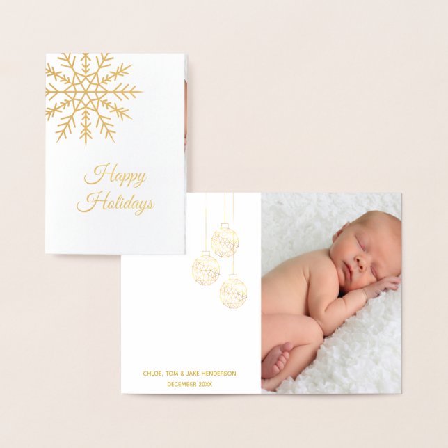 Elegant Snowflake Photo Holiday Card Gold Foil (Display)