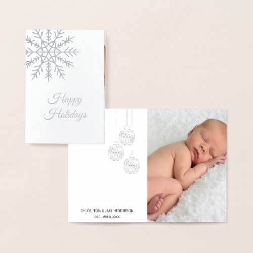 Elegant Snowflake Photo Holiday Card Silver Foil