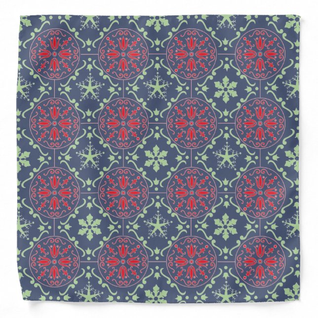 Elegant Snowflake Red Green Blue Pattern  Bandana (Front)