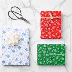 Elegant Snowflake Red Green White Christmas Modern Wrapping Paper Sheets