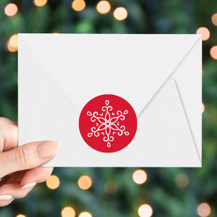 Elegant Snowflake Red Holiday Classic Round Sticker