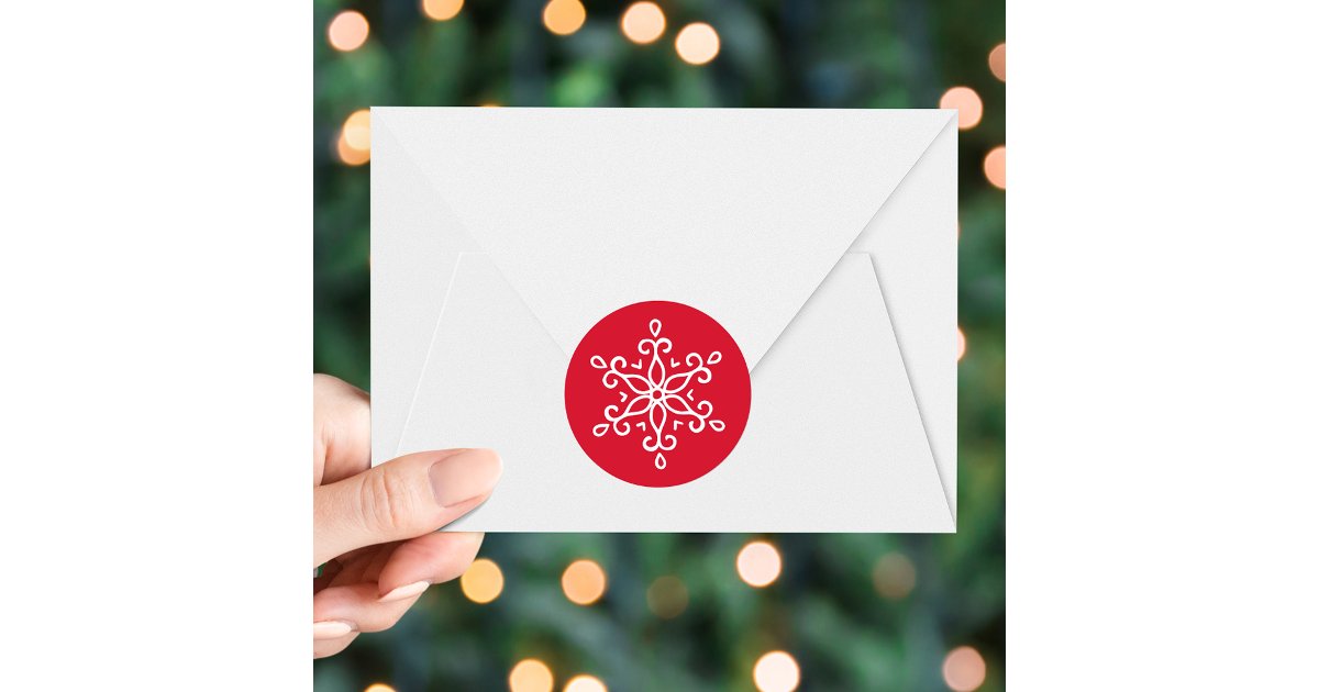 Elegant Snowflake Red Holiday Classic Round Sticker | Zazzle