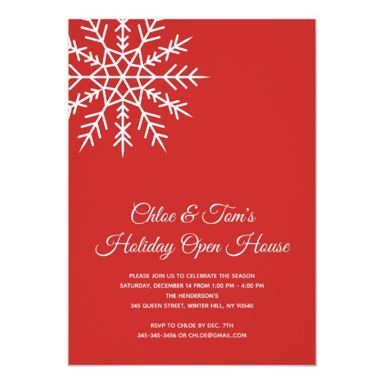 Elegant Snowflake Red Holiday Open House Invitation | Zazzle.com