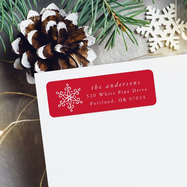 Elegant Snowflake Red Holiday Return Address Label (Creator Uploaded)