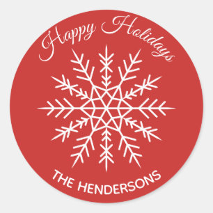 Elegant Snowflake Red Holiday Sticker